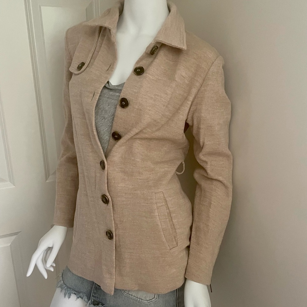 J.McLaughlin merino wool tan belted jacket size M